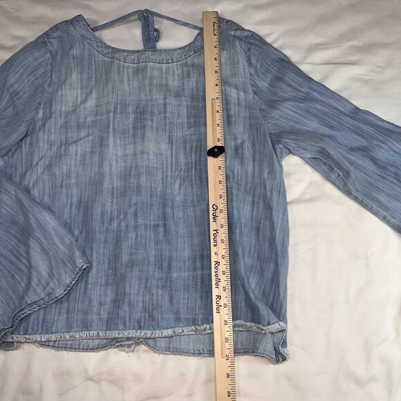 Cloth & Stone Shirt Size L Blue Chambray Flare Sleeve Open Tie Back Anthropologi - Picture 5 of 15